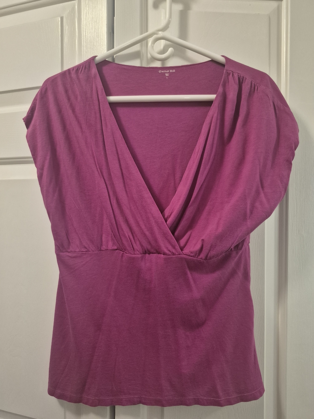 Garnet Hill Fuchsia Wrap Cap-Sleeve Top, Sz Lg